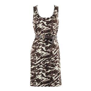 Michael Kors $150 6 Brown Ivory Belt Cut Out Zip Cotton Blend Dress